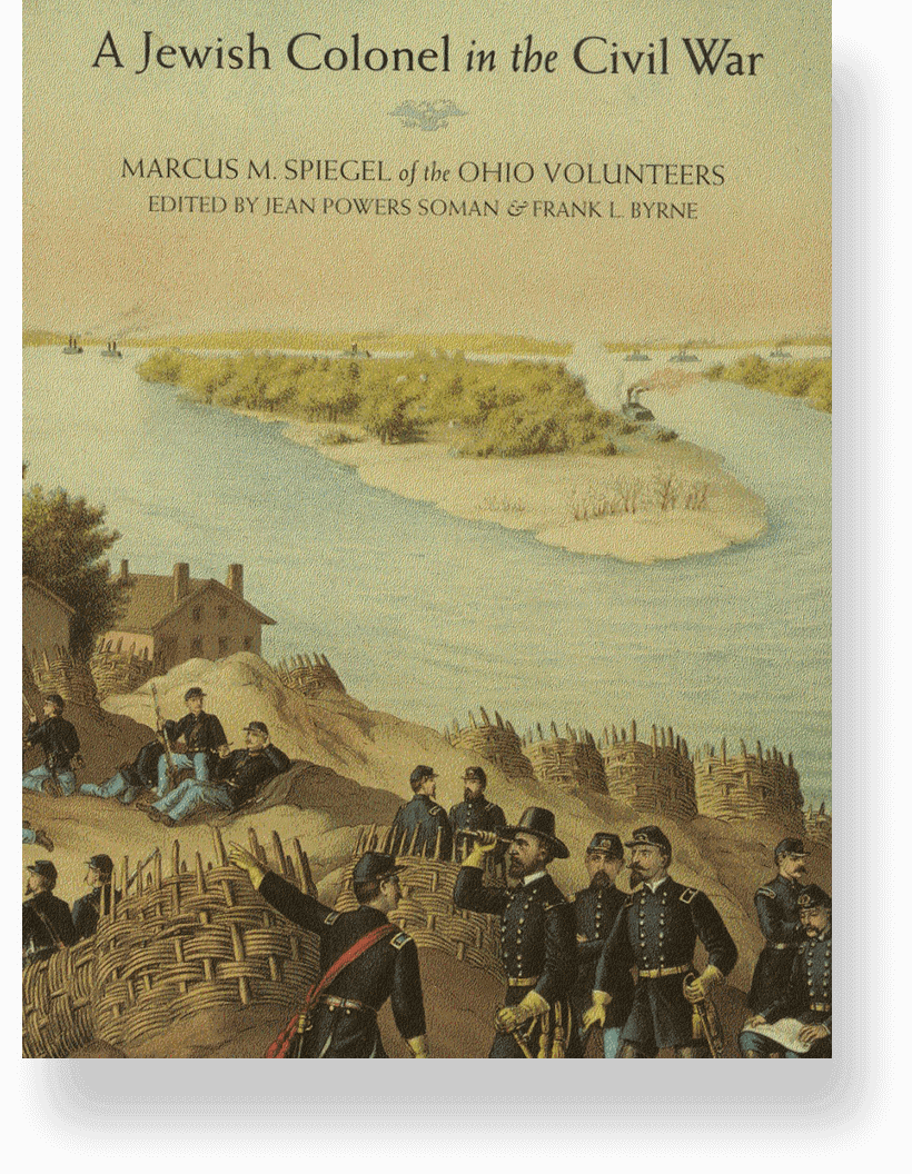 A painting of soldiers in the field and on shore — book cover for A Jewish Colonel in the Civil War